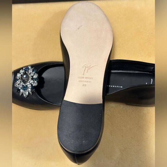 Giuseppe Zanotti Crystal Embellished top grain leather Ballet Flats Size 39 - Picture 6 of 11